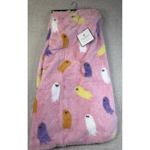 Storehouse Seasonal Halloween Faux Fur Throw Blanket Pink Ghosts 50x70 NWT